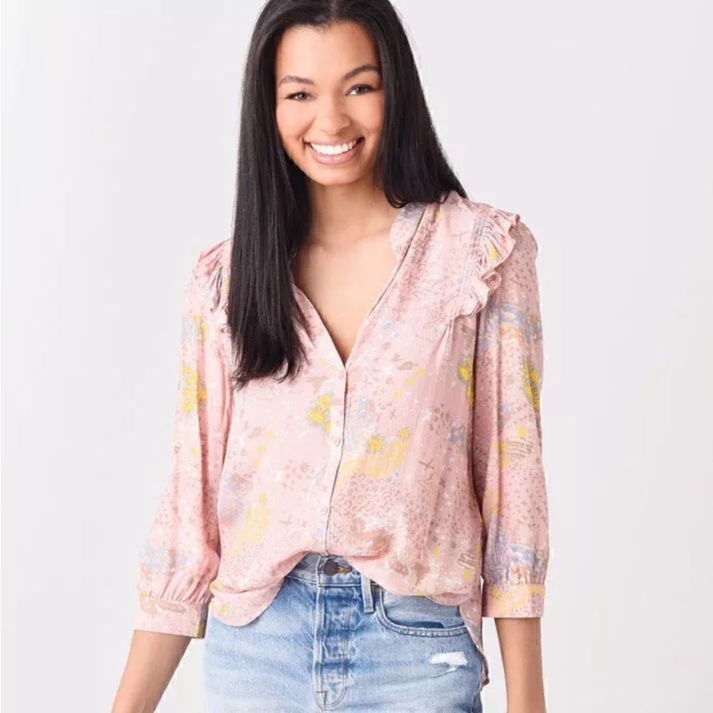 ZADIG & VOLTAIRE Tygg Print Glam Rock Shirt Women’s SIZE XS Blouse Ruffle Floral